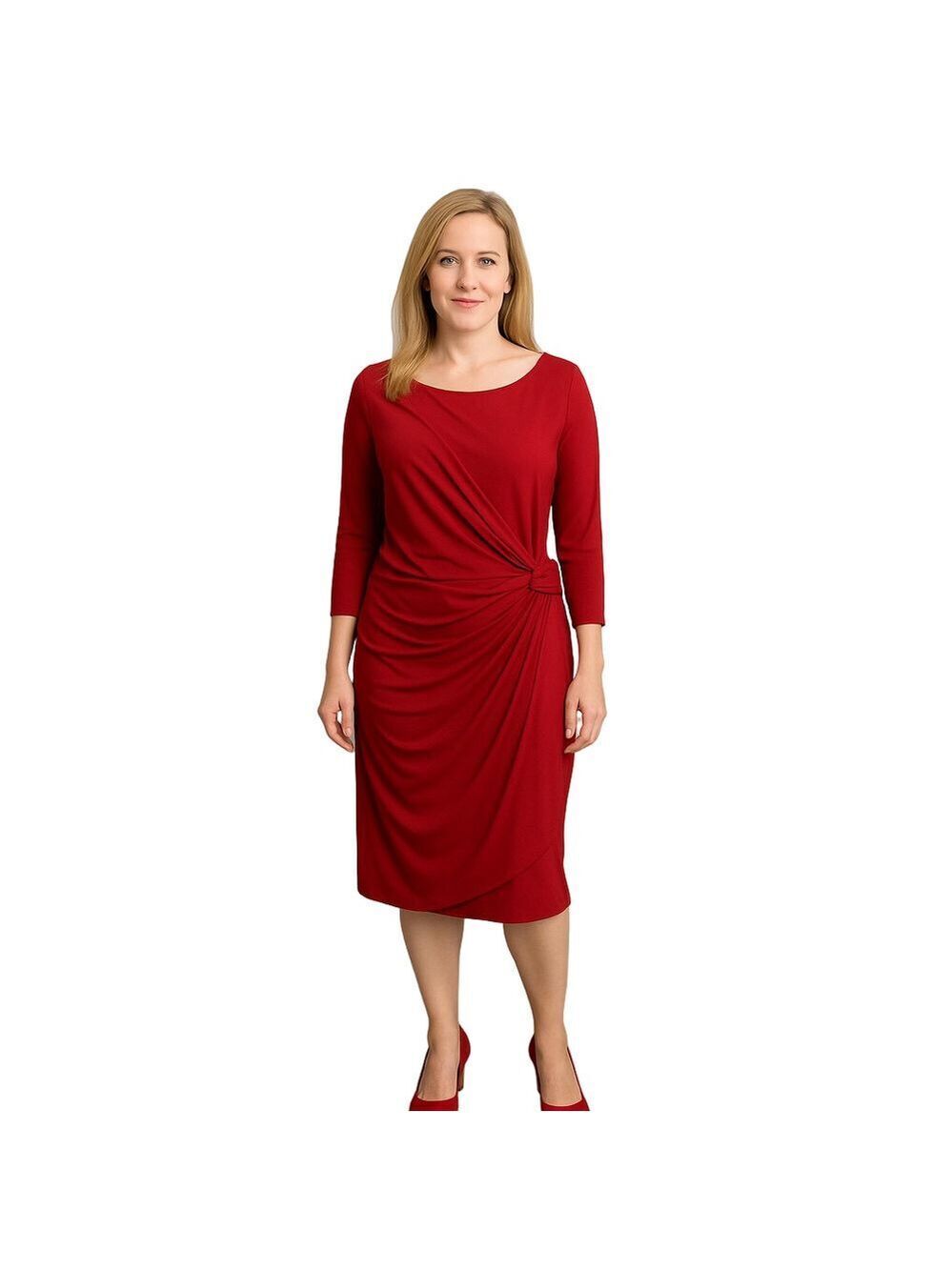 NWOT Carmen Marc Valvo Red Draped Midi Dress Sz X-Large